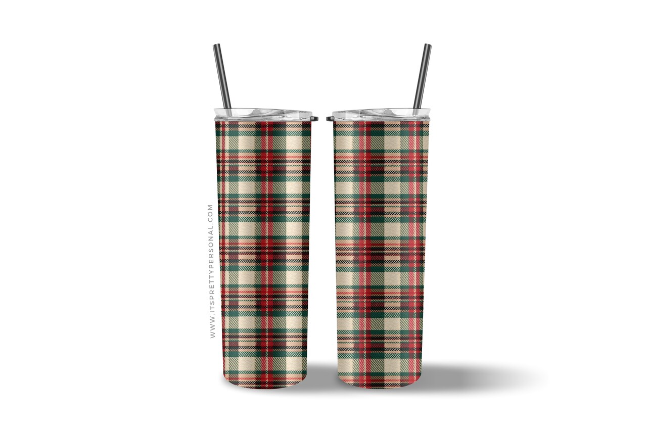 #671 CLEAR- 20oz -Christmas Plaid 9.4" x 8" Pattern Vinyl Wrap